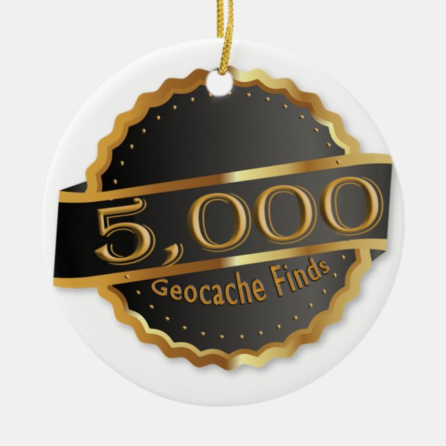 5000 FINDS GEOCACHING ACHIEVEMENT AWARD CERAMIC TREE DECORATION (Front)