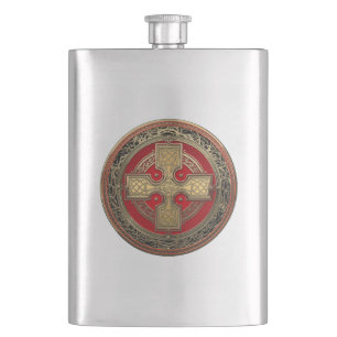 [500] Ancient Celtic Sacred Gold Knot Cross Hip Flask