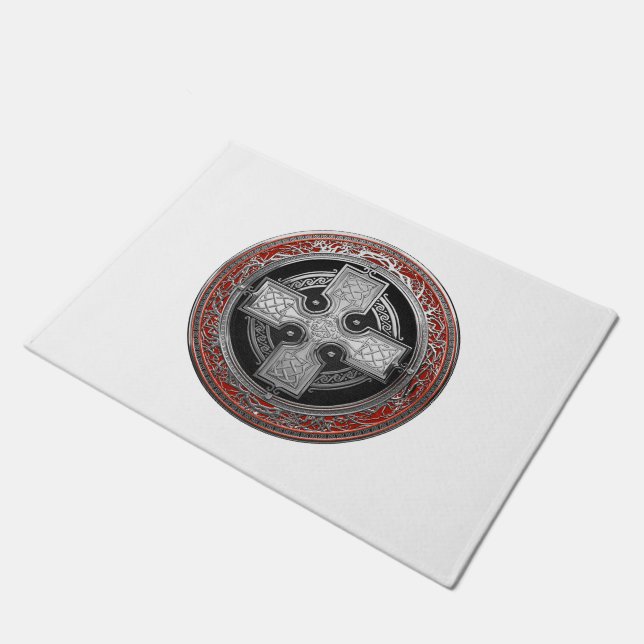 [500] Ancient Celtic Sacred Silver Knot Cross Doormat (Angled)