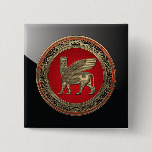 [500] Assyrian Winged Bull - Gold Lamassu 15 Cm Square Badge