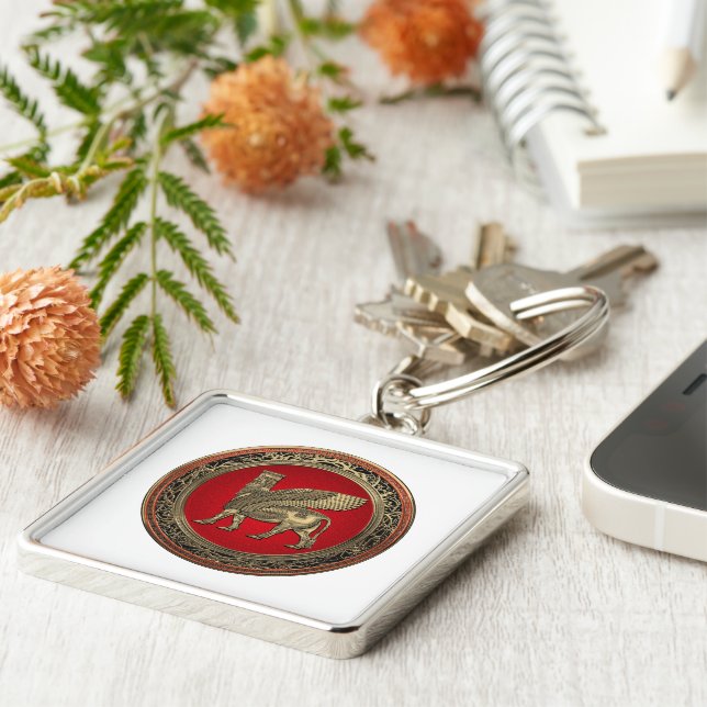 [500] Assyrian Winged Bull - Gold Lamassu Key Ring (Side)