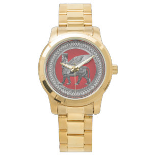 [500] Assyrian Winged Bull: Silver & Black Lamassu Watch