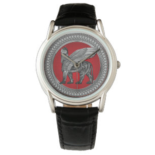 [500] Assyrian Winged Lion: Silver & Black Lamassu Watch