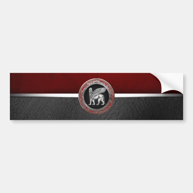 [500] Assyrian Winged Lion - Silver Lamassu Bumper Sticker (Front)