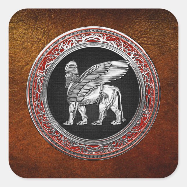 [500] Assyrian Winged Lion - Silver Lamassu Square Sticker (Front)