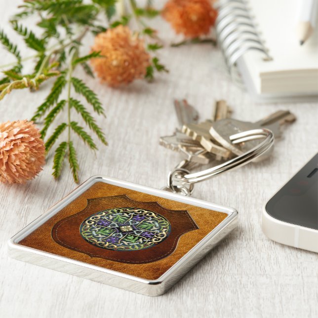 [500] Celtic Cross [Gold with Black Enamel] Key Ring (Side)