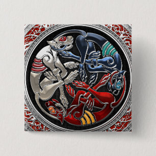 [500] Celtic Treasures - Three Dogs on Silver 15 Cm Square Badge
