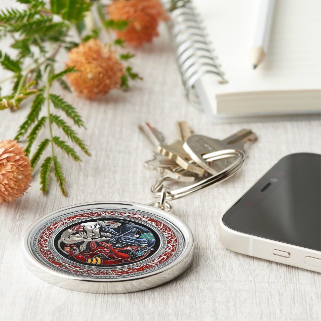 [500] Celtic Treasures - Three Dogs on Silver Key Ring (Side)