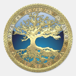 [500] Celtic Tree of Life [Gold] Classic Round Sticker