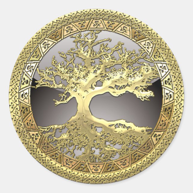 [500] Celtic Tree of Life [Gold] Classic Round Sticker (Front)
