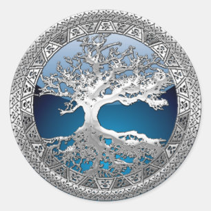 [500] Celtic Tree of Life [Silver] Classic Round Sticker