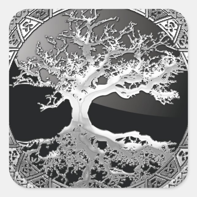 [500] Celtic Tree of Life [Silver] Square Sticker (Front)