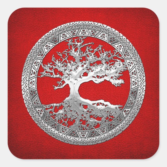 [500] Celtic Tree of Life [Silver] Square Sticker (Front)
