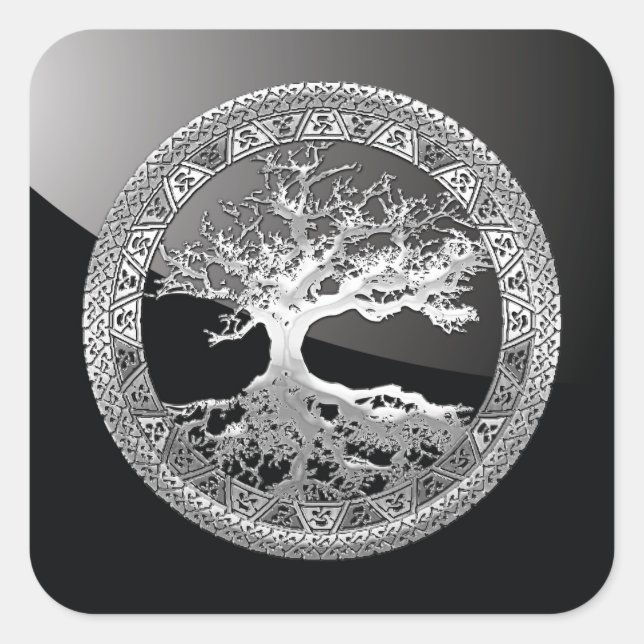 [500] Celtic Tree of Life [Silver] Square Sticker (Front)