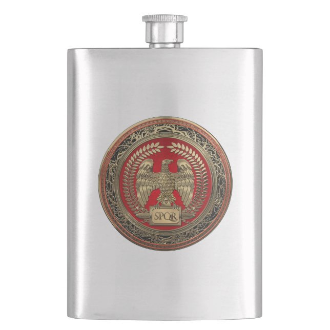 [500] Gold Roman Imperial Eagle Hip Flask (Front)
