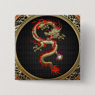 [500] Golden Chinese Dragon Fucanglong 15 Cm Square Badge