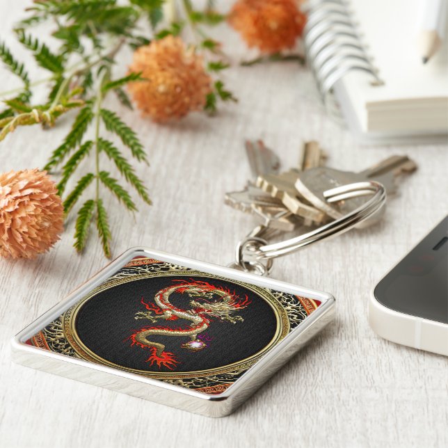 [500] Golden Chinese Dragon Fucanglong Key Ring (Side)
