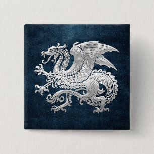 [500] Icelandic Dragon, Landvættir [Silver] 15 Cm Square Badge