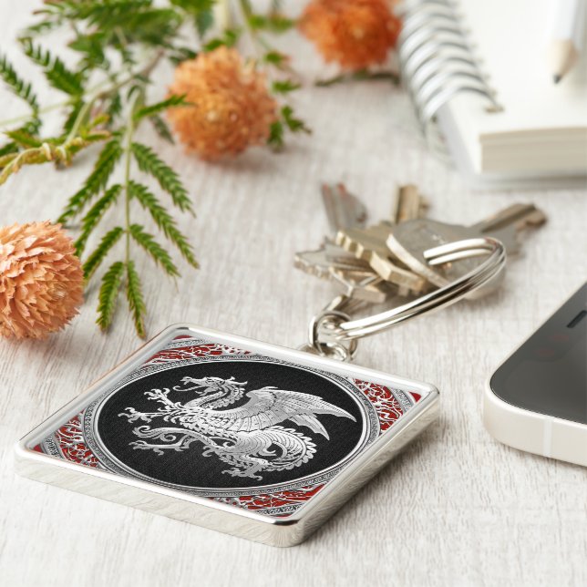 [500] Icelandic Dragon, Landvættir [Silver] Key Ring (Side)