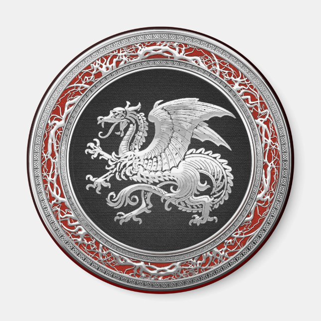 [500] Icelandic Dragon, Landvættir [Silver] Magnet (Front)
