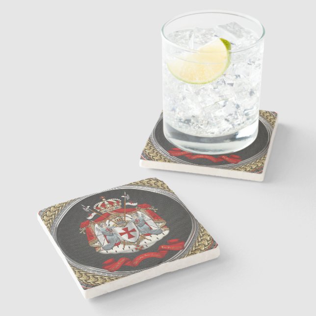 [500] Knights Templar Coat of Arms Stone Coaster (Side)