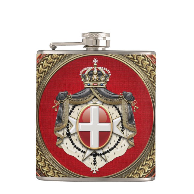 [500] Order of Malta - SMOM Coat of Arms Hip Flask (Front)