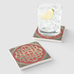 [500] Sacred Celtic Gold Knot Cross Stone Coaster