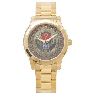 [500] Sacred Gold Egyptian Winged Scarab with Ankh Watch
