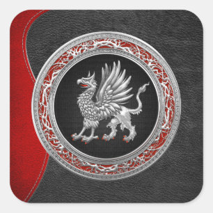 [500] Sacred Silver Griffin Square Sticker