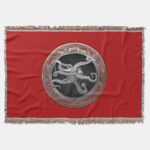 [500] Sacred Silver Octopus in Defensive Posture Throw Blanket