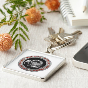 [500] Sacred Silver Scorpion on Black Key Ring
