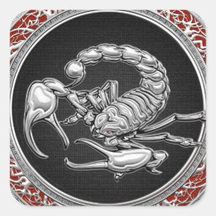 [500] Sacred Silver Scorpion on Black Square Sticker