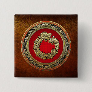 [500] Serpent God Quetzalcoatl [Gold] 15 Cm Square Badge