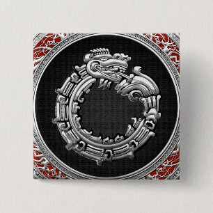 [500] Serpent God Quetzalcoatl [Silver] 15 Cm Square Badge