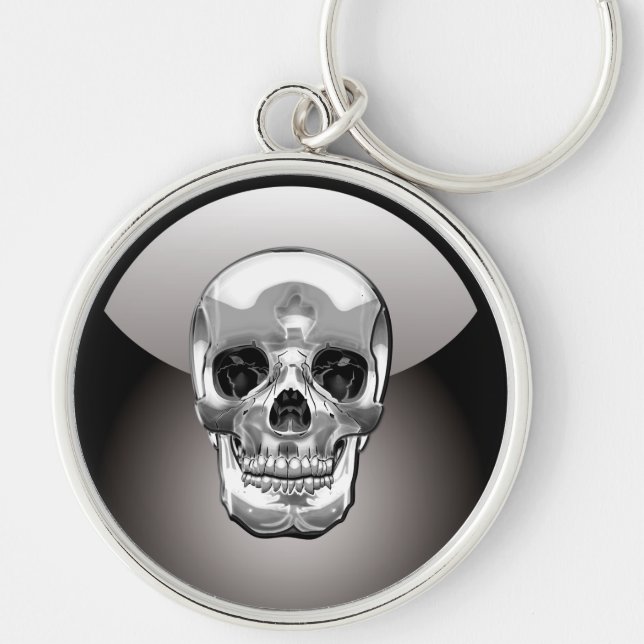 [500] Silver Human Skull Key Ring (Front)