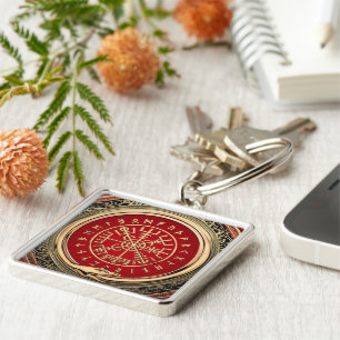 [500] Vegvisir - Viking Gold Magic Runic Compass Key Ring