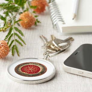[500] Vegvisir - Viking Gold Magic Runic Compass Key Ring