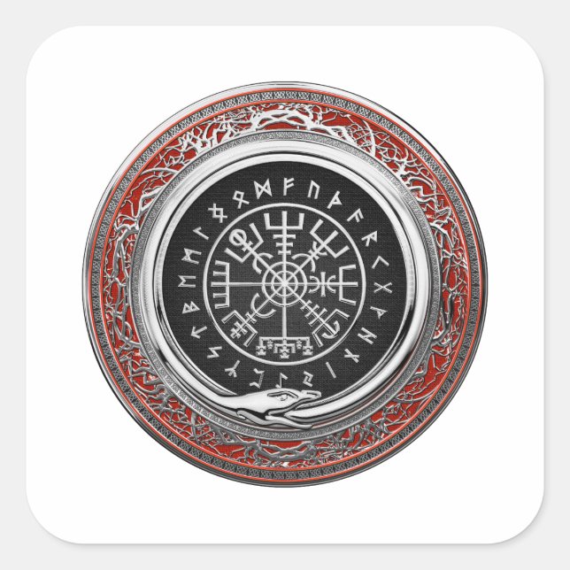 [500] Vegvisir - Viking Silver Magic Runic Compass Square Sticker (Front)