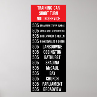 505 DUNDAS Replica TTC Streetcar Rollsign Poster