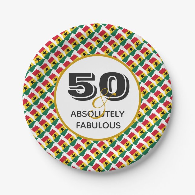 50 & Absolutely Fabulous GHANA Celebration Paper Plate (Front)