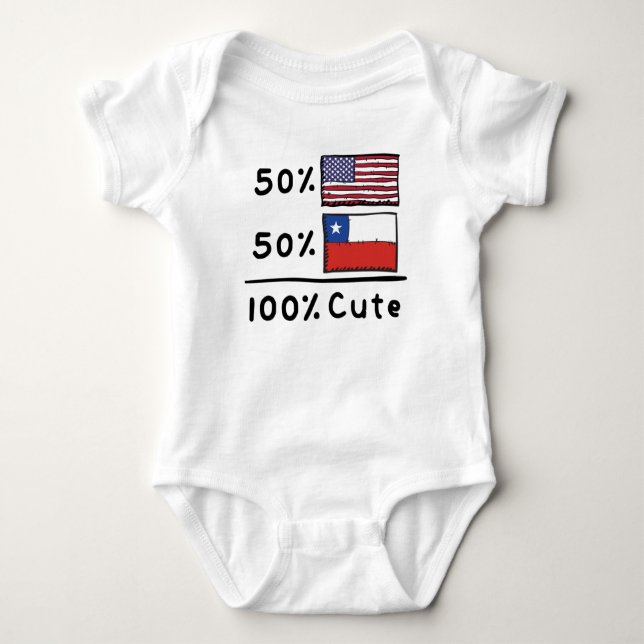 50% American 50% Chilean 100% Cute Chile USA Flags Baby Bodysuit (Front)