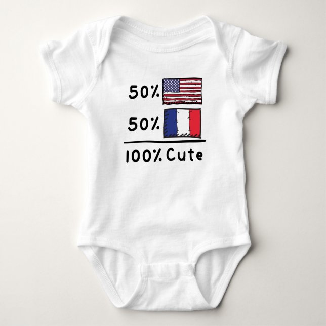 50% American 50% French 100% Cute France USA Flags Baby Bodysuit (Front)