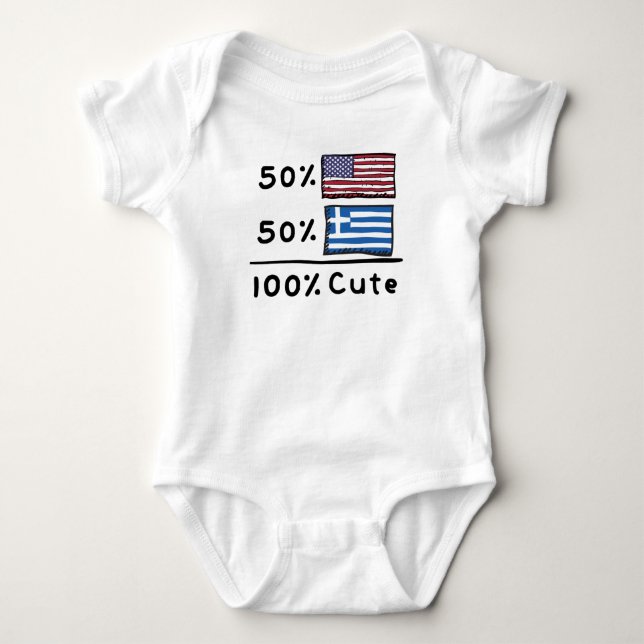 50% American 50% Greek 100% Cute Greece USA Flags Baby Bodysuit (Front)
