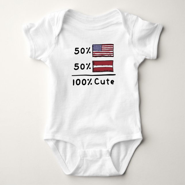 50% American 50% Latvian 100% Cute Latvia USA Flag Baby Bodysuit (Front)