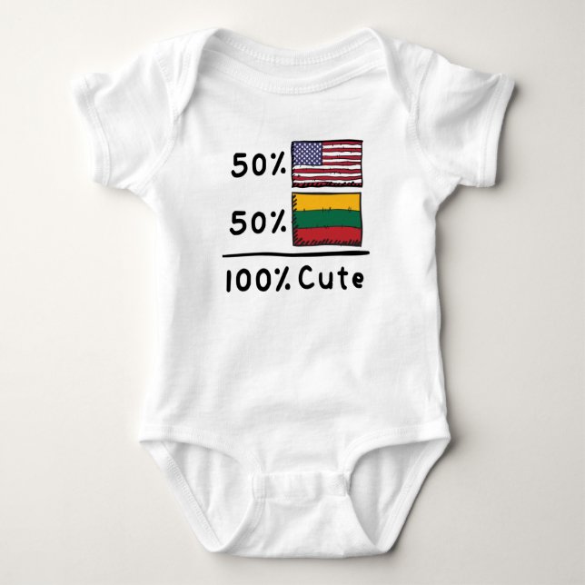 50% American 50% Lithuanian 100% Cute Lithuania US Baby Bodysuit (Front)
