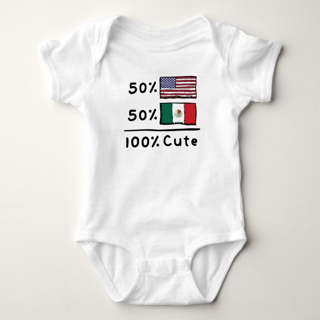 50% American 50% Mexican 100% Cute Mexico USA Flag Baby Bodysuit (Front)