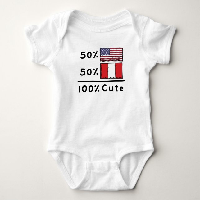 50% American 50% Peruvian 100% Cute Peru USA Flags Baby Bodysuit (Front)