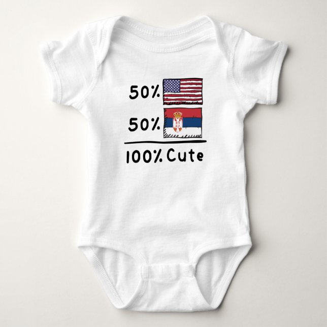 50% American 50% Serbian 100% Cute Serbia USA Flag Baby Bodysuit (Front)
