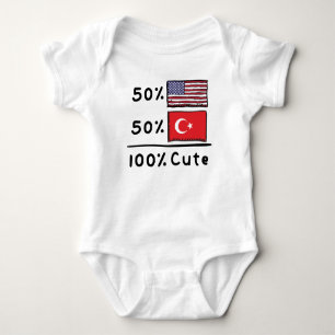 50% American 50% Turkish 100% Cute Turkey USA Flag Baby Bodysuit