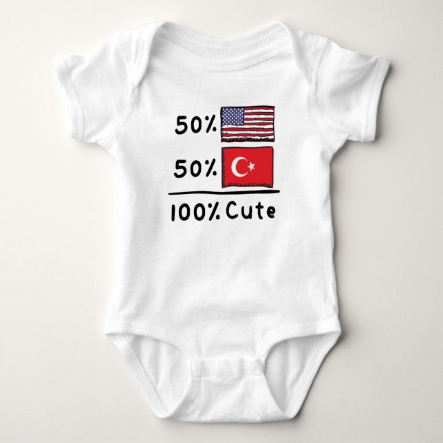 50% American 50% Turkish 100% Cute Turkey USA Flag Baby Bodysuit (Front)